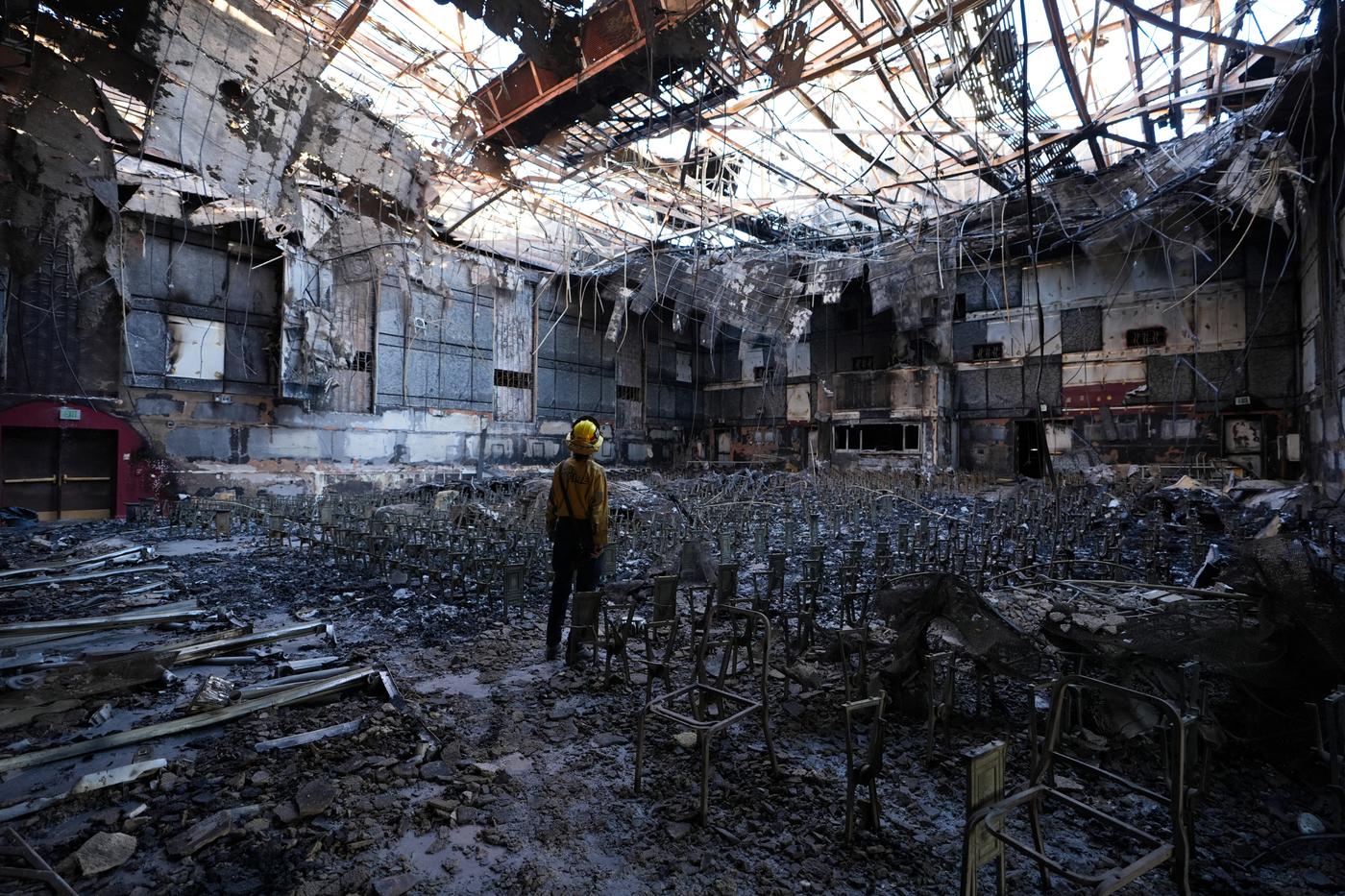 L&amp;#039;auditorium incendié de l&amp;#039;Eliot Arts Magnet Academy d&amp;#039;Altadena dans le comté de Los Angeles le 12 janvier 2025.