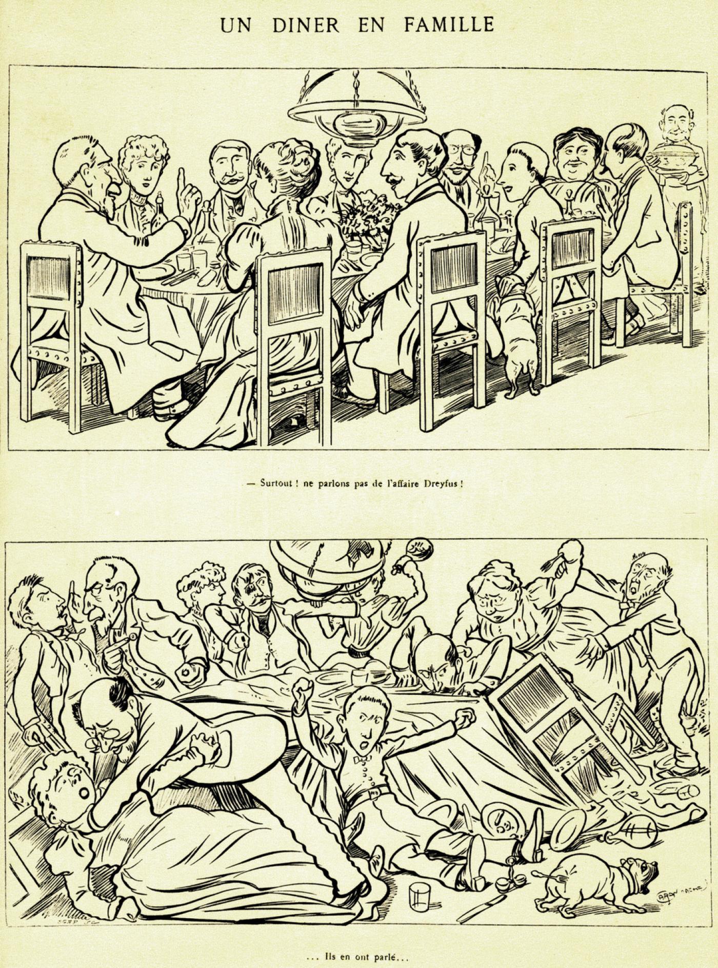 Un diner en famille - Caricature de Caran d&amp;#039;Ache dans Le Figaro du 14 fevrier 1898.