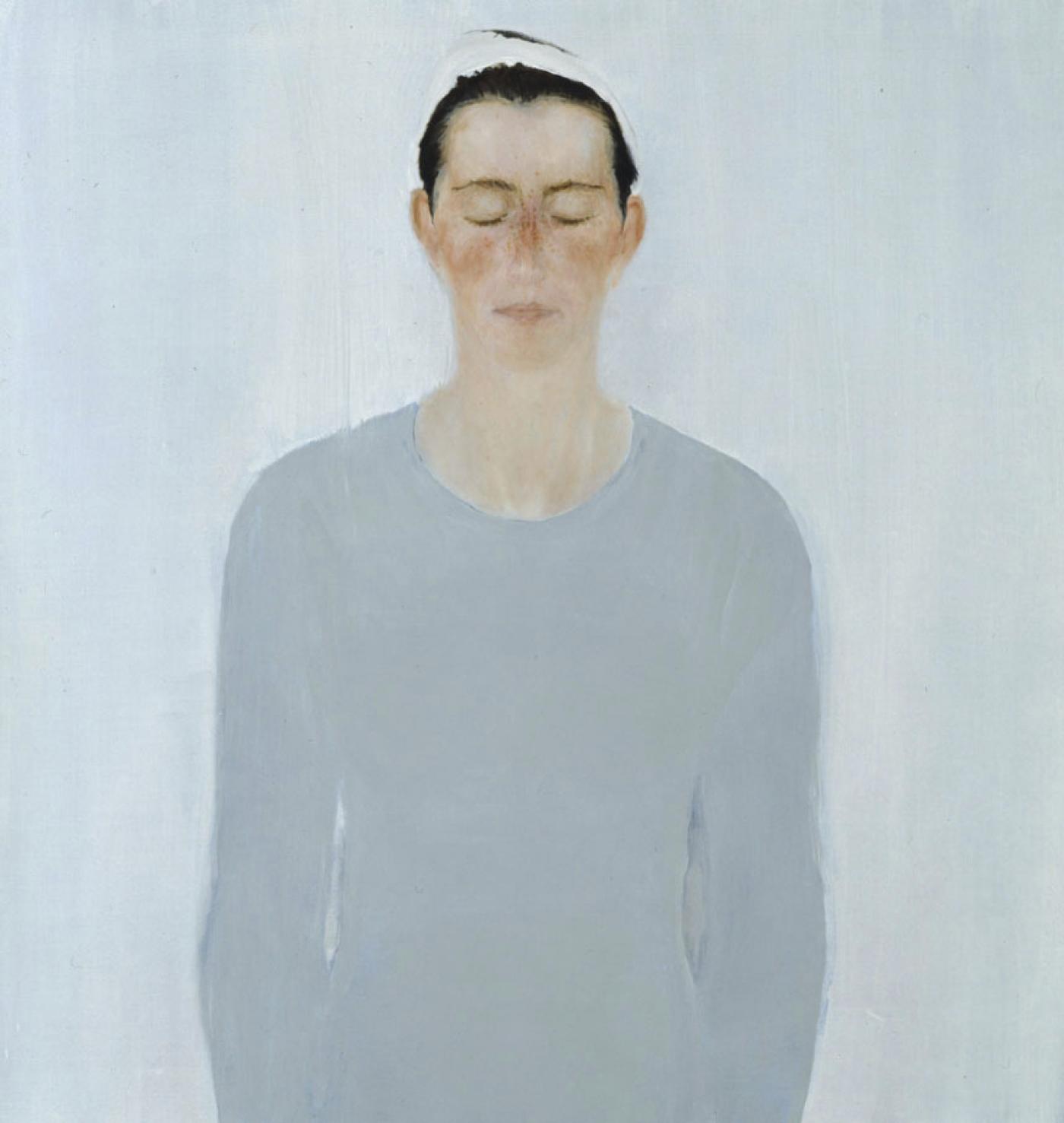 Anne Pesce, "Autoportrait, Automne, les yeux fermés", 1993, huile sur toile, 81 X 76 cm. Coll. Frac Occitanie.