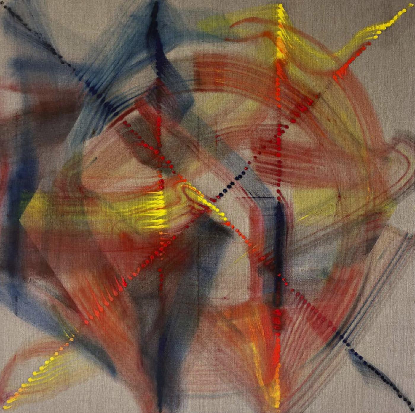 Anne Pesce, "La Part prise par le coeur et le cerveau", 2024, huile sur toile, 100 x 100 cm.