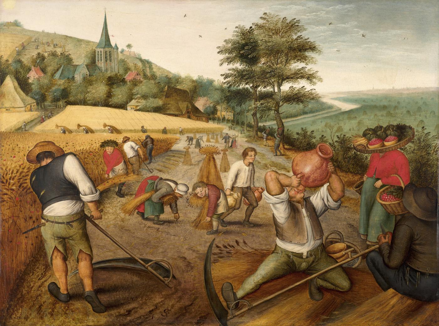 Lot n°16 adjugé lors de la vente aux enchères « Entre Ciel & Terre. Chefs d’œuvres d’une collection française » le 30 avril dernier chez Artcurial.Pieter Brueghel le Jeune, La moisson, Allégorie de l'Eté, huile sur panneau de chêne, 42 x 57 cm.Vendu : 2 902 400 € frais inclus.