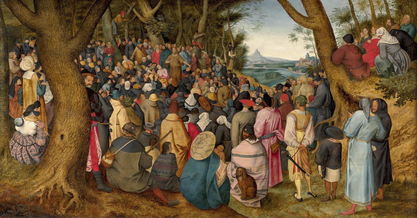 Lot n°18 adjugé lors de la vente aux enchères « Entre Ciel & Terre. Chefs d’œuvres d’une collection française » le 30 avril dernier chez Artcurial.Pieter Brueghel le Jeune, La Prédication de saint Jean-Baptiste, huile sur panneau de chêne, quatre planches, 91,5 x 172 cm.Vendu : 1 600 400 € frais inclus.