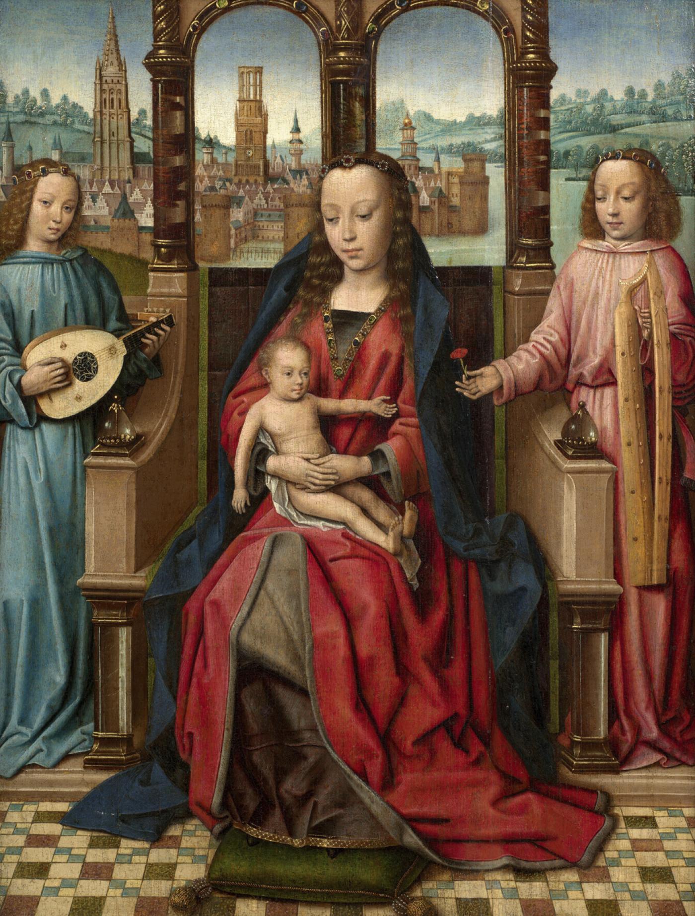 Lot n°9 adjugé lors de la vente aux enchères « Entre Ciel & Terre. Chefs d’œuvres d’une collection française » le 30 avril dernier chez Artcurial.Maître de la légende de Sainte Lucie, La Vierge à l’Enfant entourée d’anges musiciens, huile sur panneau de chêne, 42,5 x 33 cm.Vendu : 918 400 € frais inclus.