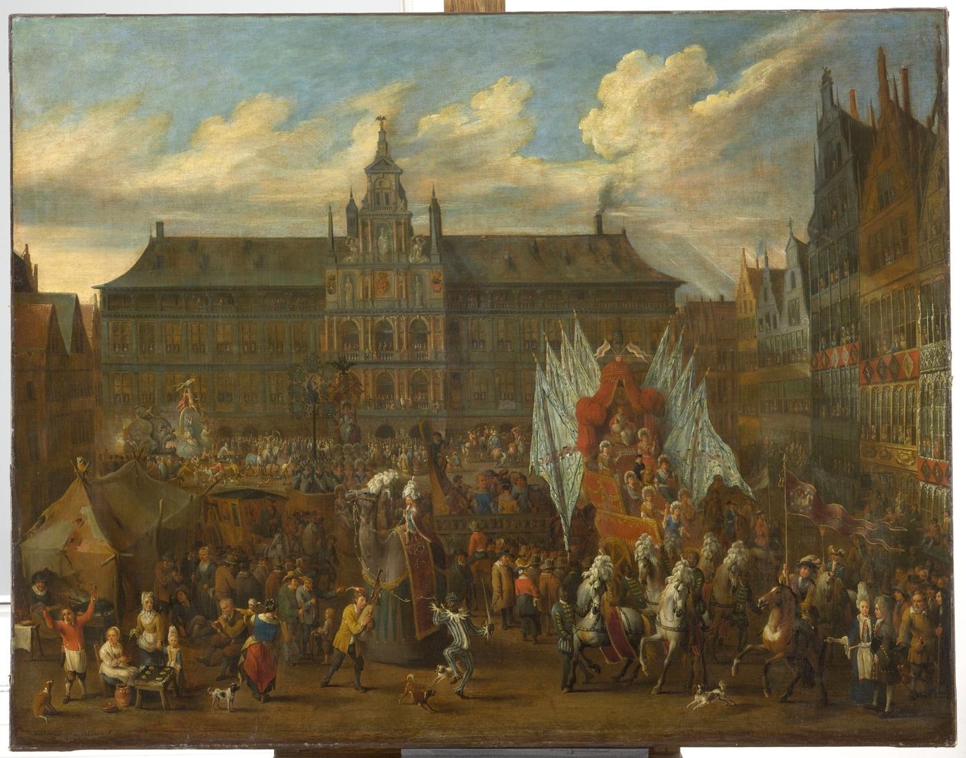 Alexander van Bredael, Cortège à Anvers. Œuvre présentée dans l’exposition « Fêtes et célébrations flamandes, Brueghel, Rubens, Jordaens… » au Palais des Beaux-Arts de Lille jusqu’au 1er septembre.