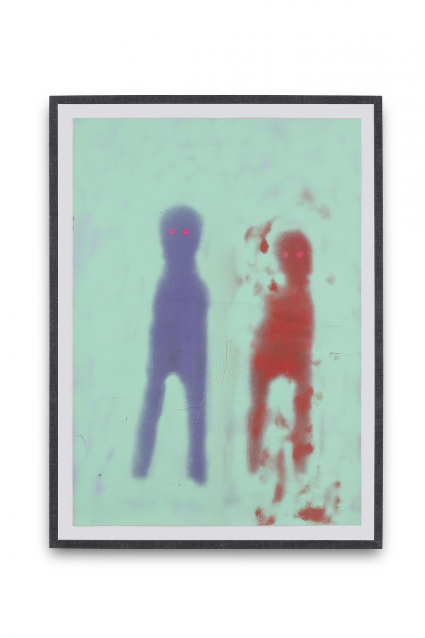 Adrien Fregosi, "Untitled", 2023, peinture aérosol sur papier, cadre tapissé de toile de jean, 102 x 72 cm.