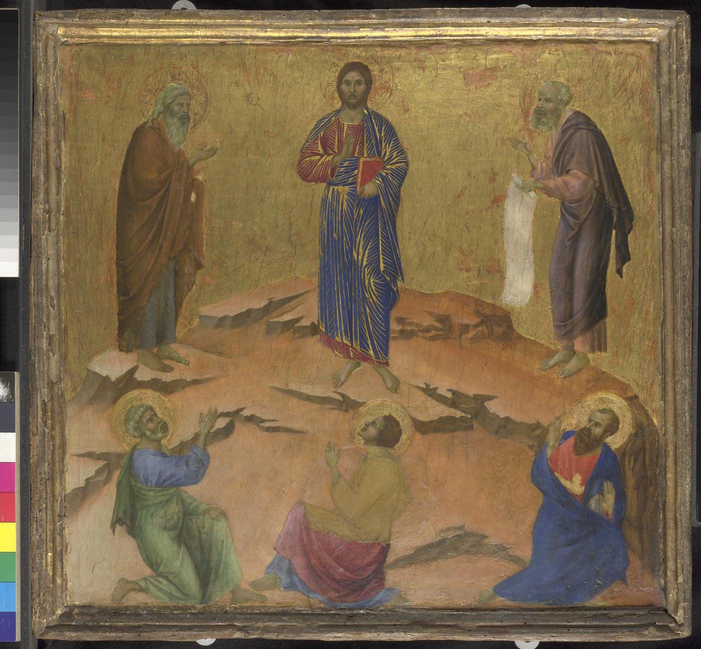 Duccio di Buoninsegna, revers de la prédelle de la "Maestà", "La Transfiguration", 1307-1311, tempera à l'oeuf sur bois,48,5 x 51,4 cm.The National Gallery, Londres.
