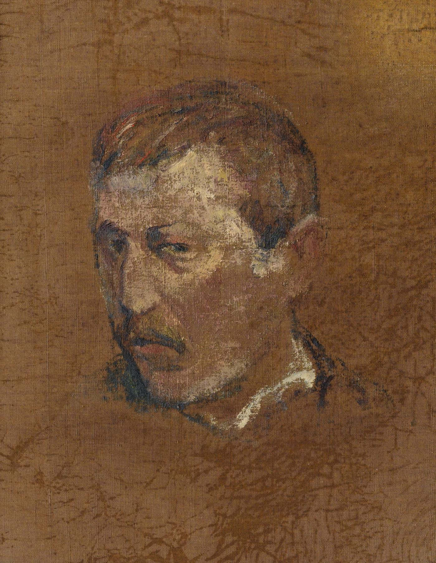 Deux esquisses d'autoportrait au verso du tableau de Paul Gauguin  "Le Jardin de Pissarro, Quai du Pothuis à Pontoise", 1881.