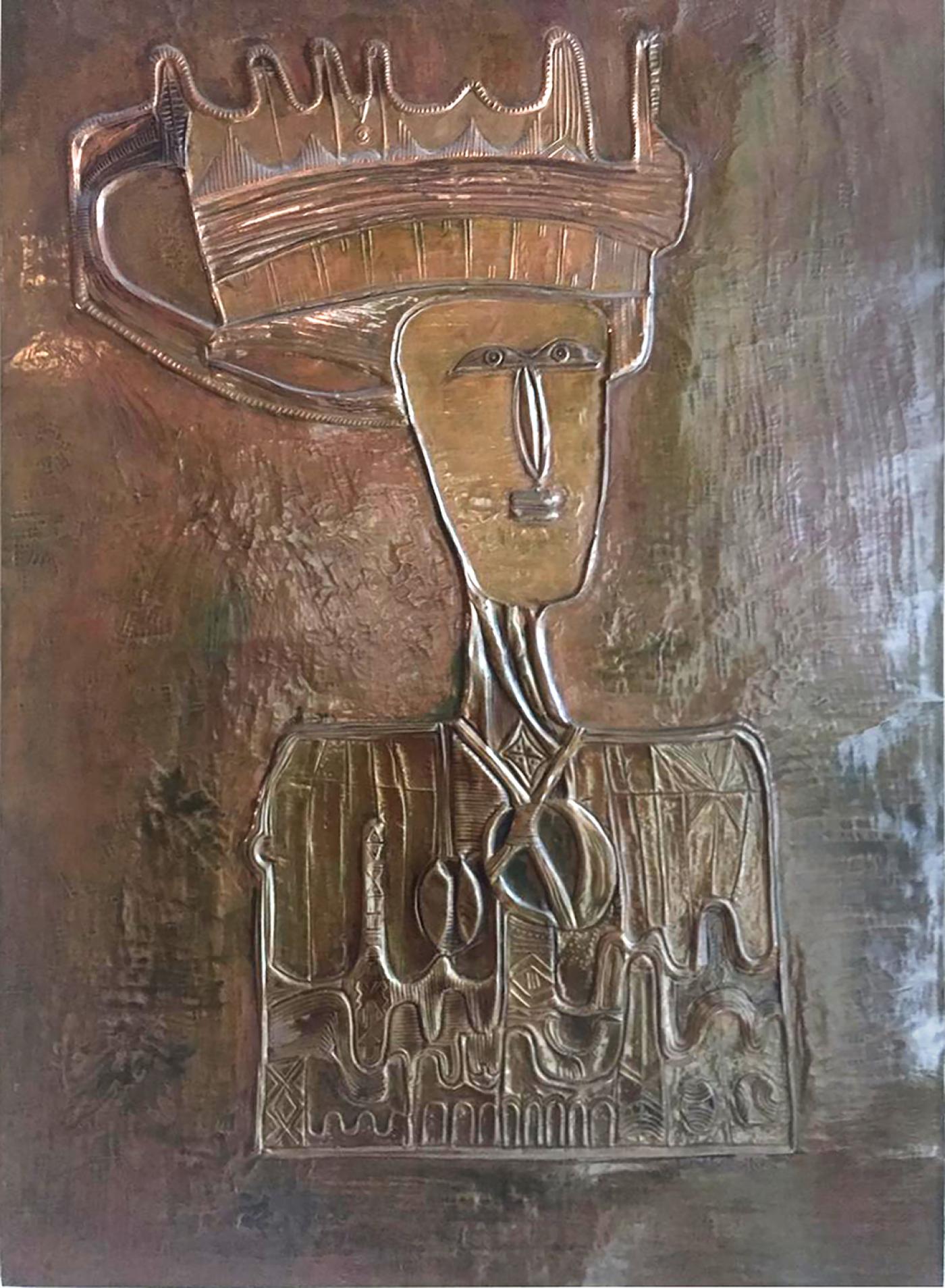 Farid Belkahia, "Guerrier", 1963/1964, cuivre sur bois, 90 x 60 cm.