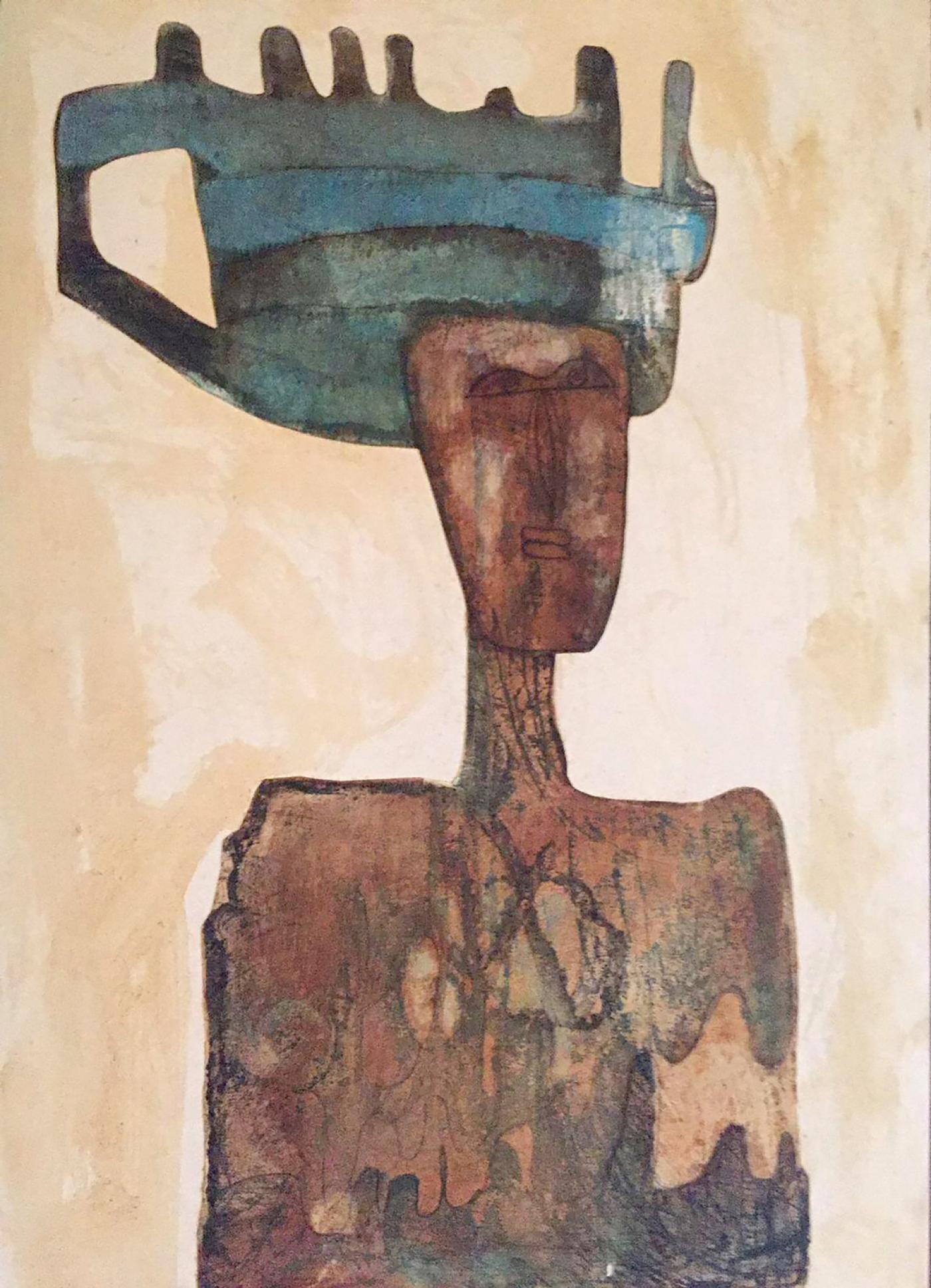 Farid Belkahia, "Guerrier", 1963/1964, technique mixte sur papier, 87 x 65 cm.