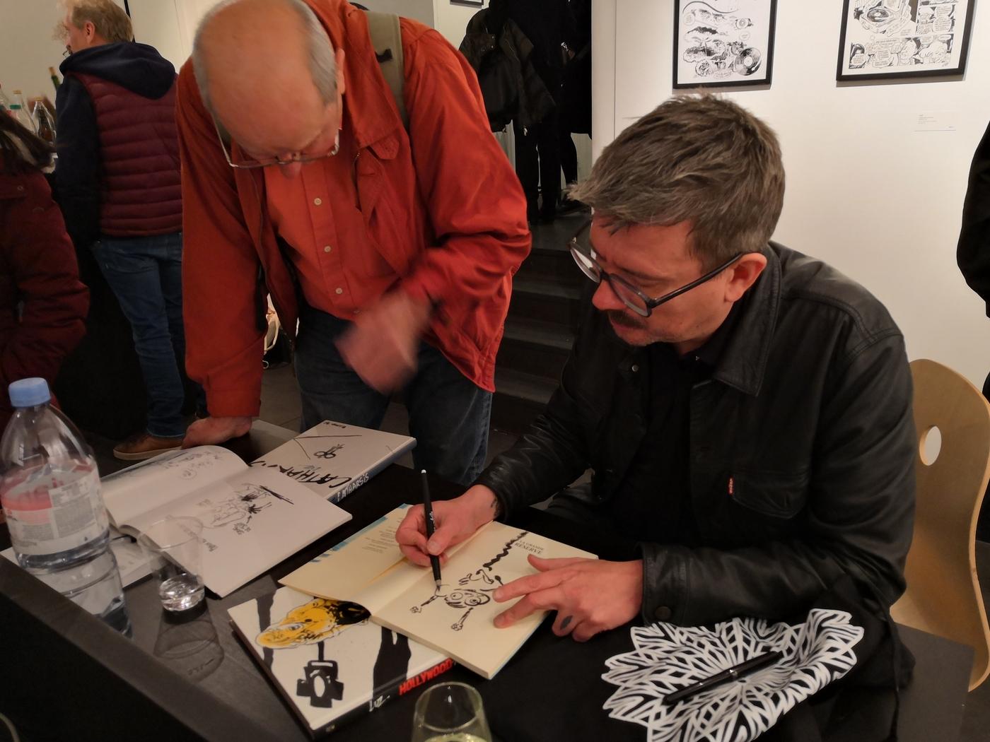 Vernissage de l'exposition du dessinateur LUZ « Hollywood menteur » à la galerie Huberty &amp; Breyne Gallery.