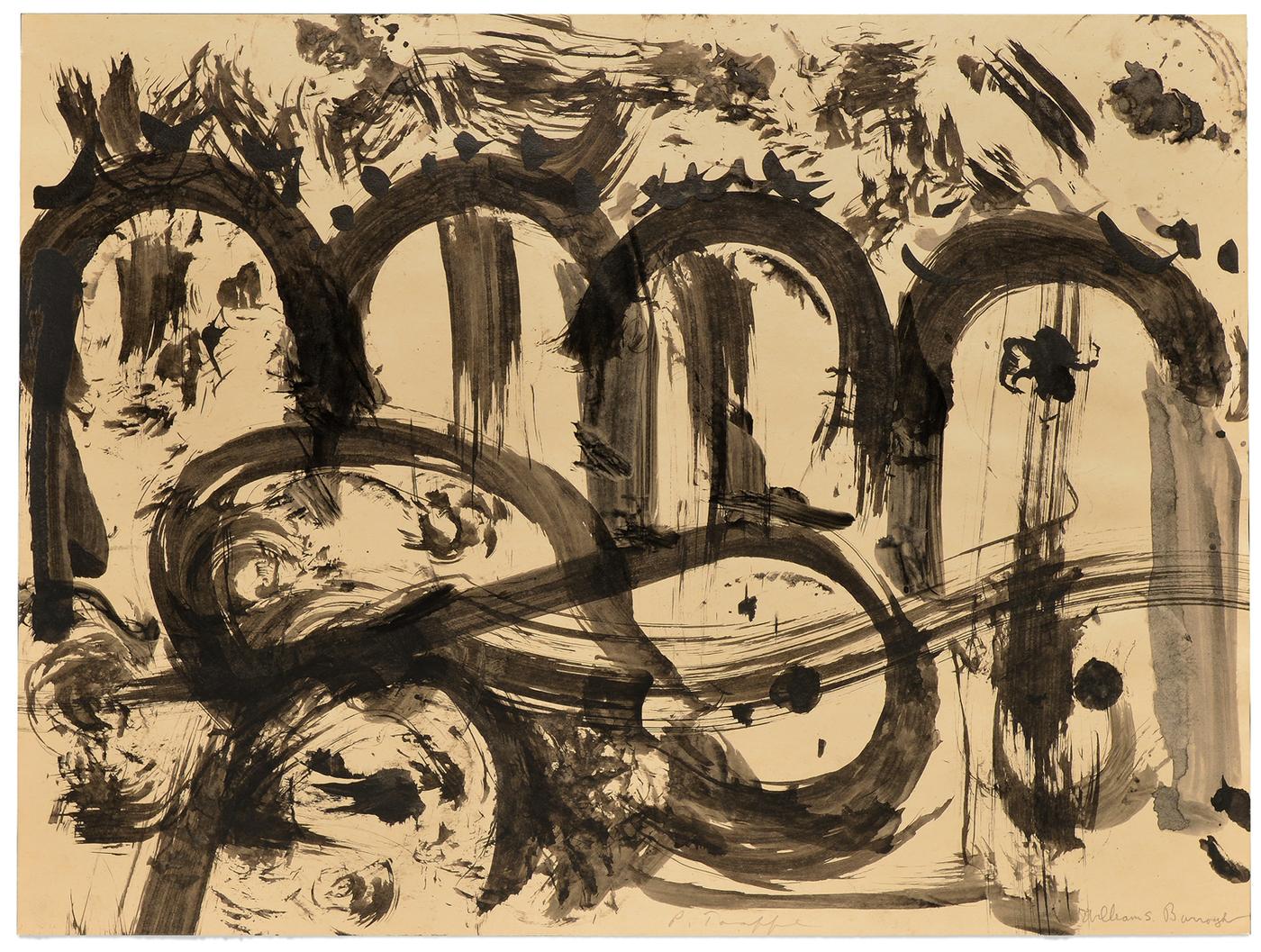 William S. Burroughs et Philip Taaffe, "Scenic Railway Arcade", 1987, encre sur papier, 46 x 60 cm.