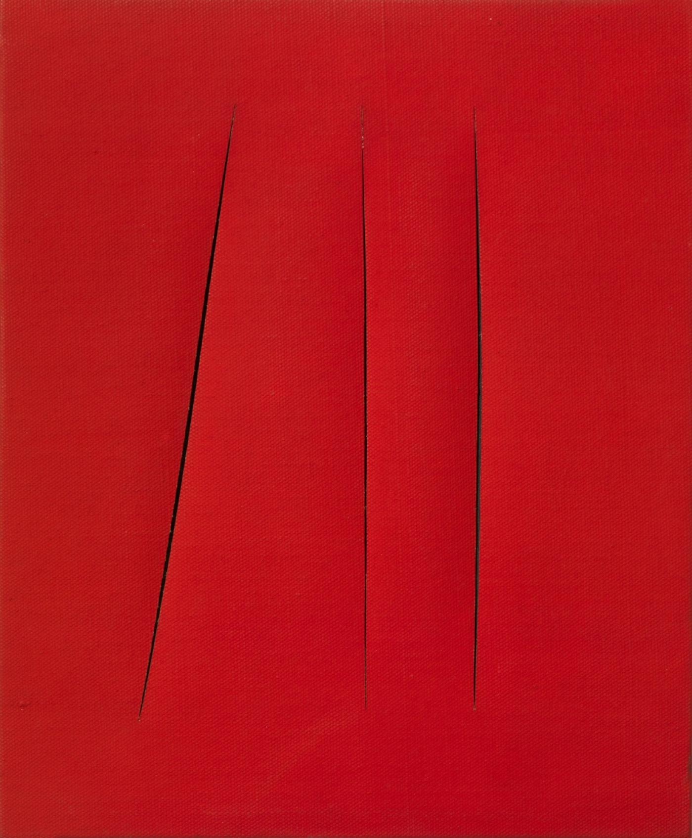 Lucio Fontana, "Concetto spaziale, Attese", 1967,
peinture à l'eau sur toile, 46 x 38 cm. Galerie Tornabuoni Art, Paris.