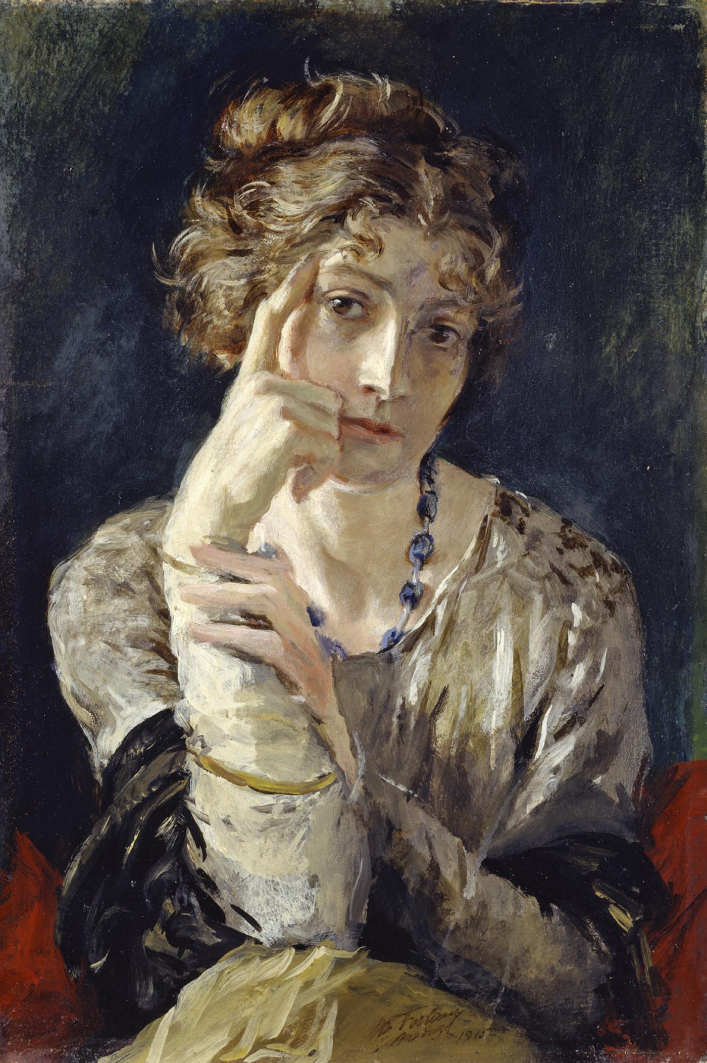 Mariano Fortuny y Madrazo,  Portrait d'Henriette Fortuny, 1915, tempera sur carton, 50,5 x 34 cm.