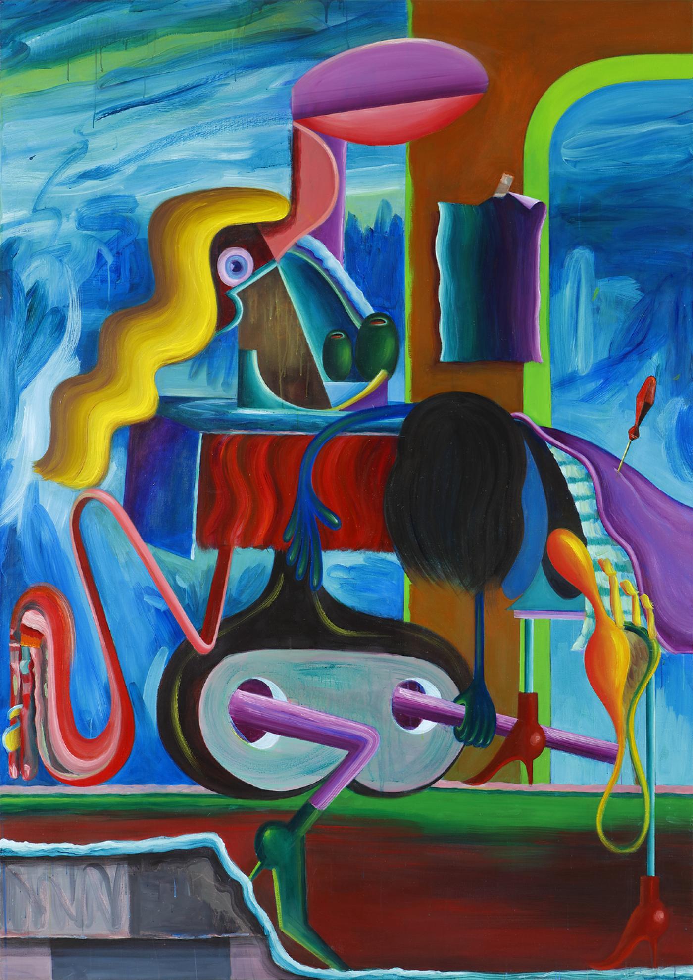 Gorka Mohamed, "El Esquema Dinamico De La Ventosa", 2017, acrylique sur toile, 210 x 170 cm.
Pièce unique.