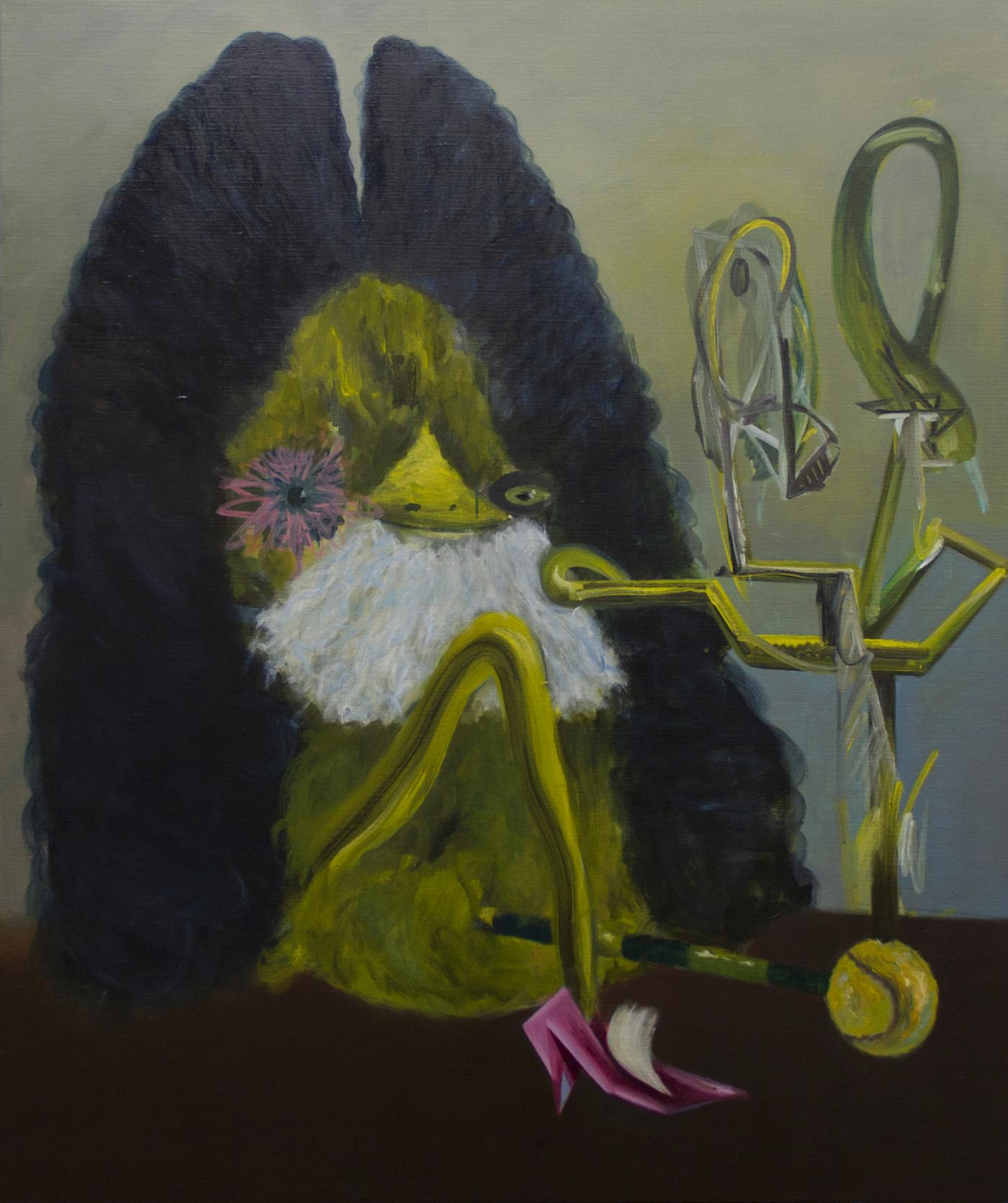 Gorka Mohamed, "Portrait of Louis XIV with an Imaginary Prosthesic Cubist Leg", 2018, peinture à l'huile sur toile, 120 x 100 cm.
Pièce unique.