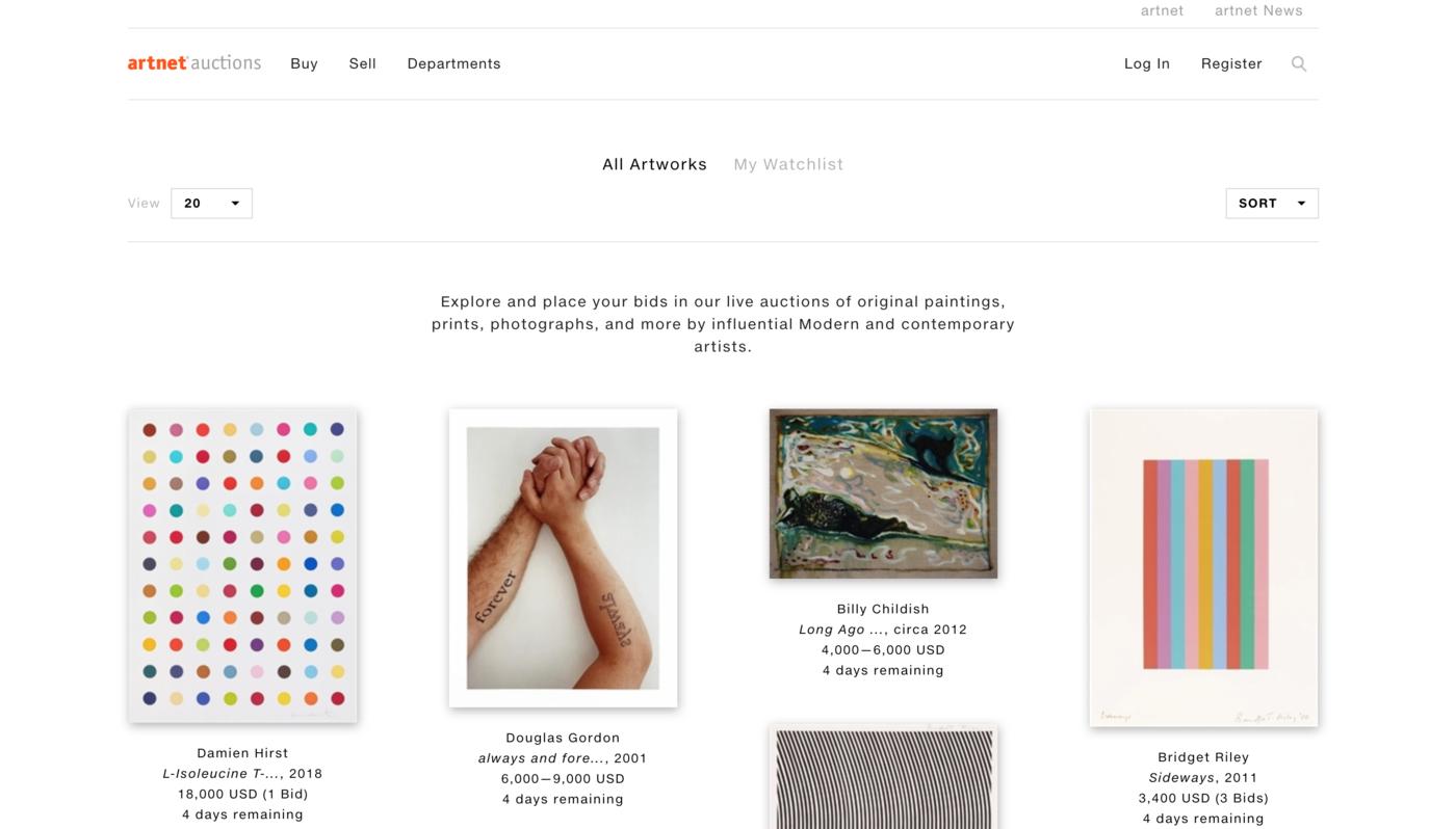 Capture d'écran du site Artnet.