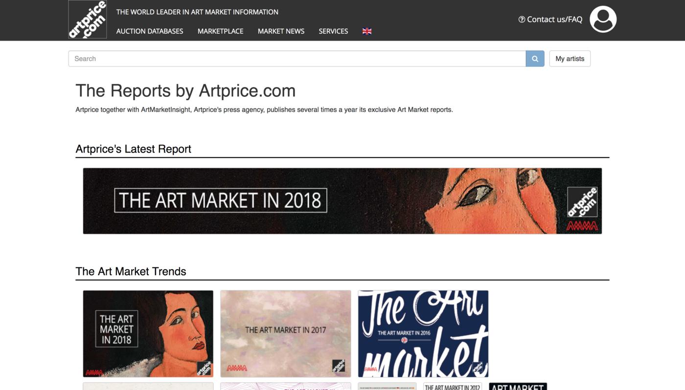 Capture d'écran du site Artprice.