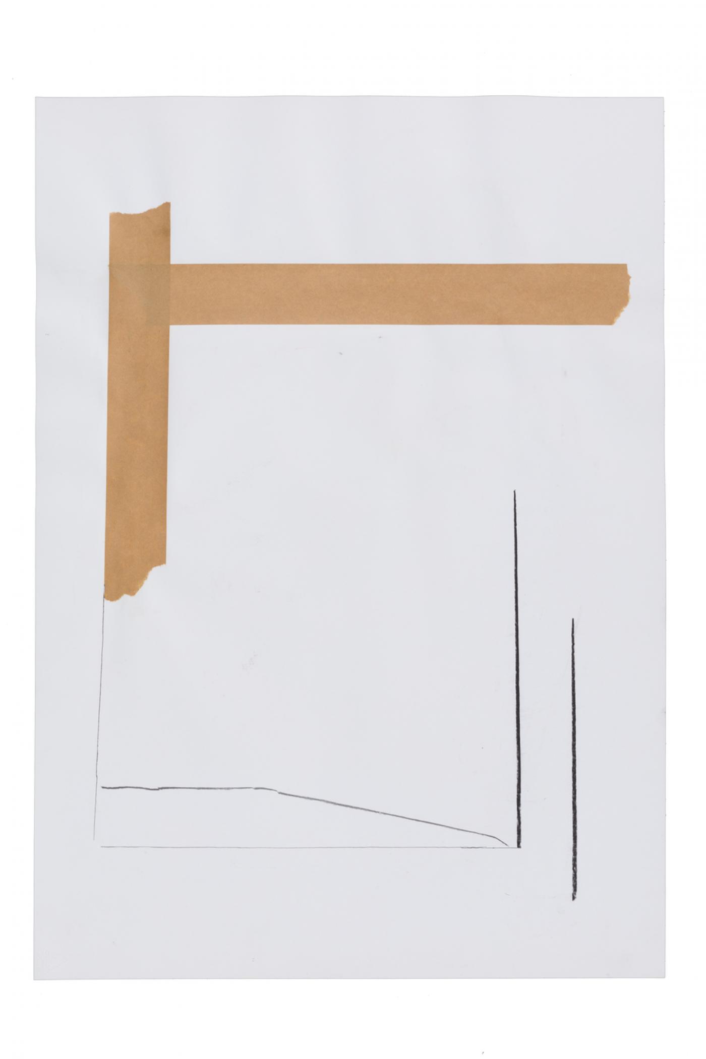 Bernd Lohaus, "Untitled"
1995, ruban adhésif et craie grasse sur papier, 100 x 70 cm. Pièce unique.