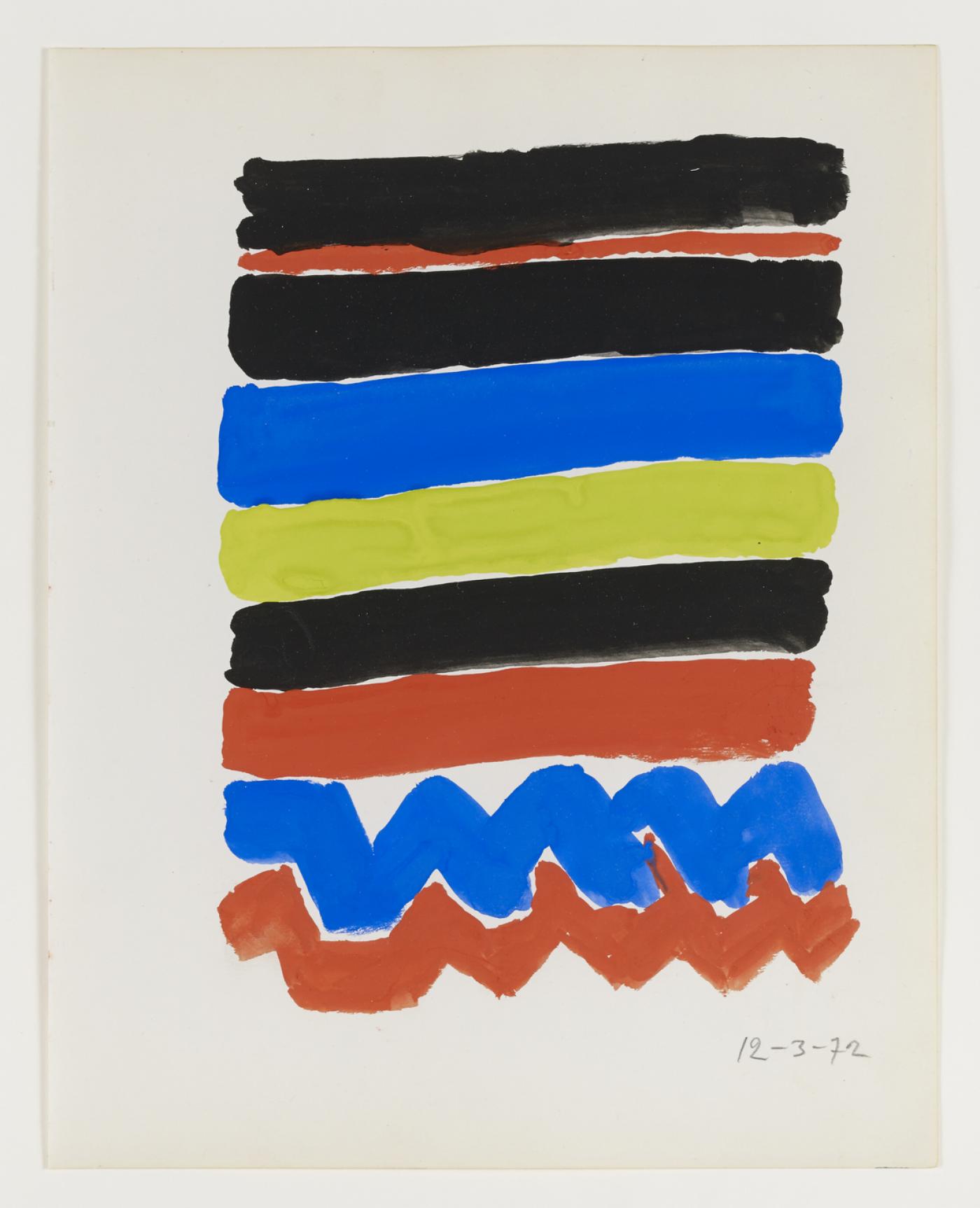 Sonia Delaunay, Projet de tapisserie, 1972, gouache sur papier. Extrait du livre Blanc - Collection Jacques Damase, en vente chez Cornette de Saint Cyr, Paris.