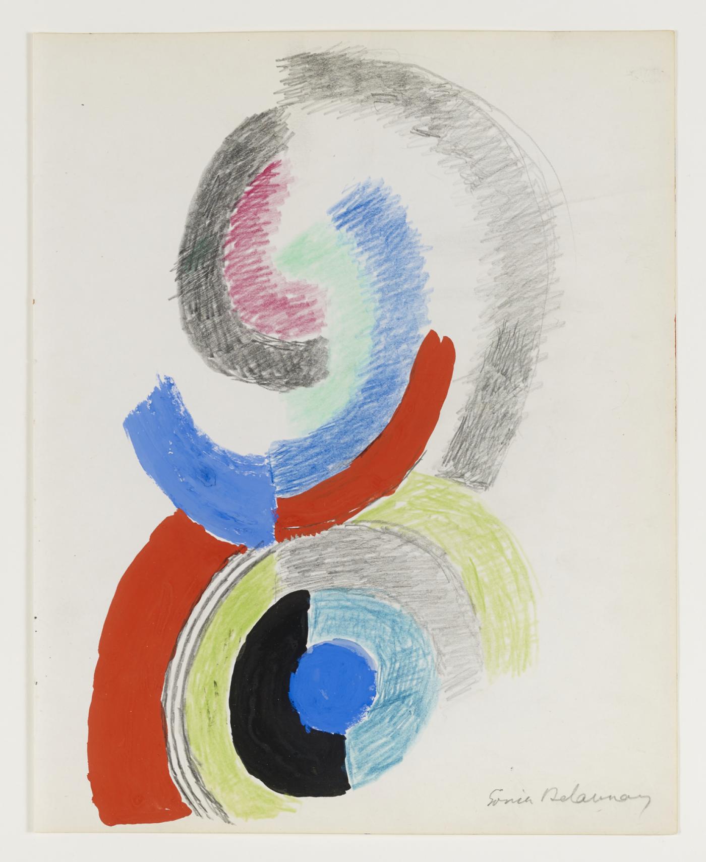 Sonia Delaunay, Rythme Couleur, vers 1970, gouache, crayon de couleurs et mine de plomb sur papier. Extrait du livre Blanc - Collection Jacques Damase, en vente chez Cornette de Saint Cyr, Paris.