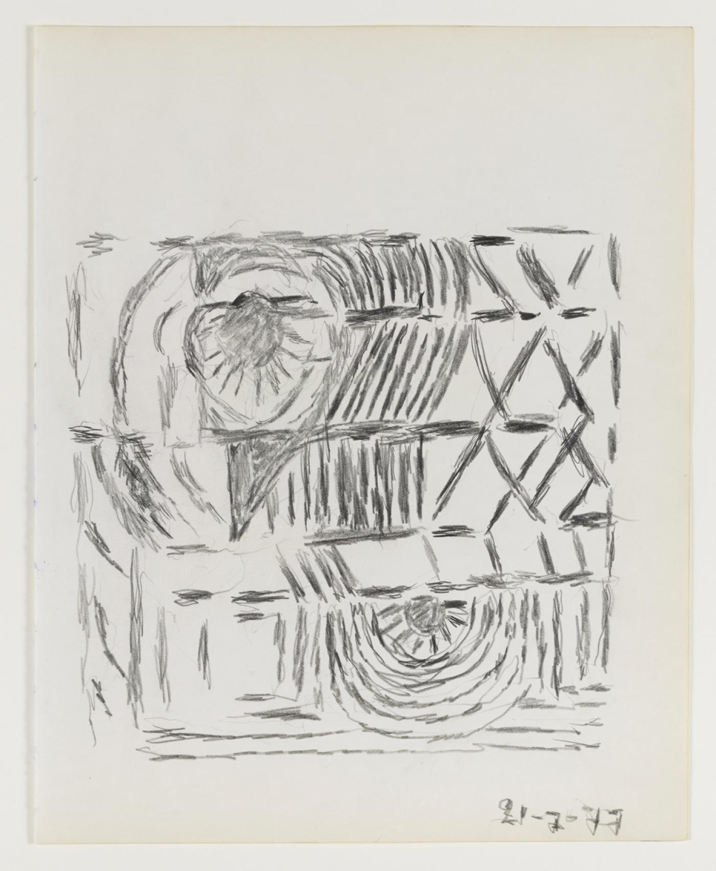 Sonia Delaunay, Composition, 1977, mine de plomb sur papier. Extrait du livre Blanc - Collection Jacques Damase, en vente chez Cornette de Saint Cyr, Paris.